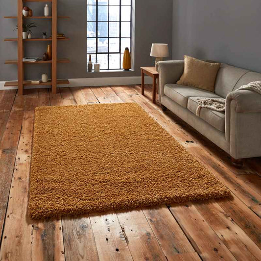 Vista Shaggy Plain Thick Rugs 2236 in Yellow