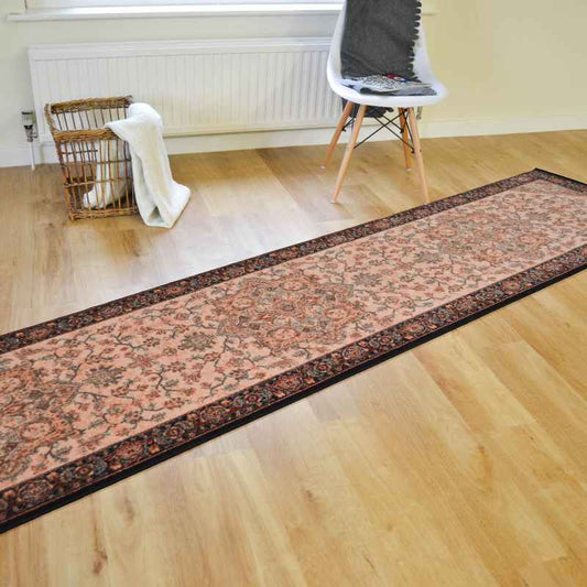 Royal Kashqai Traditional Wool Runner Rugs 4354 102 in Pink and Black