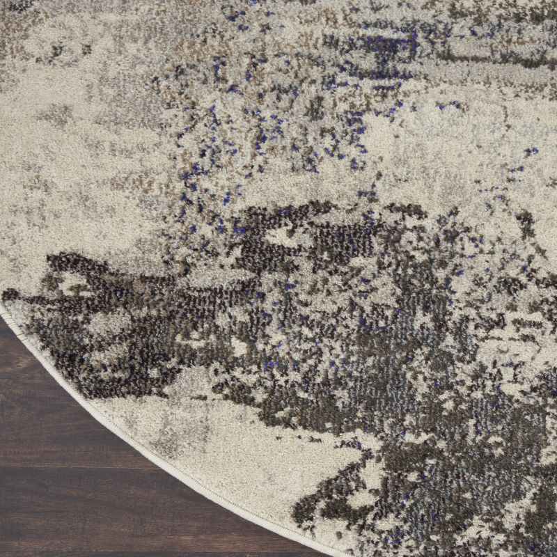 Celestial Abstract Circle Round Rugs CES02 in Ivory Grey by Nourison