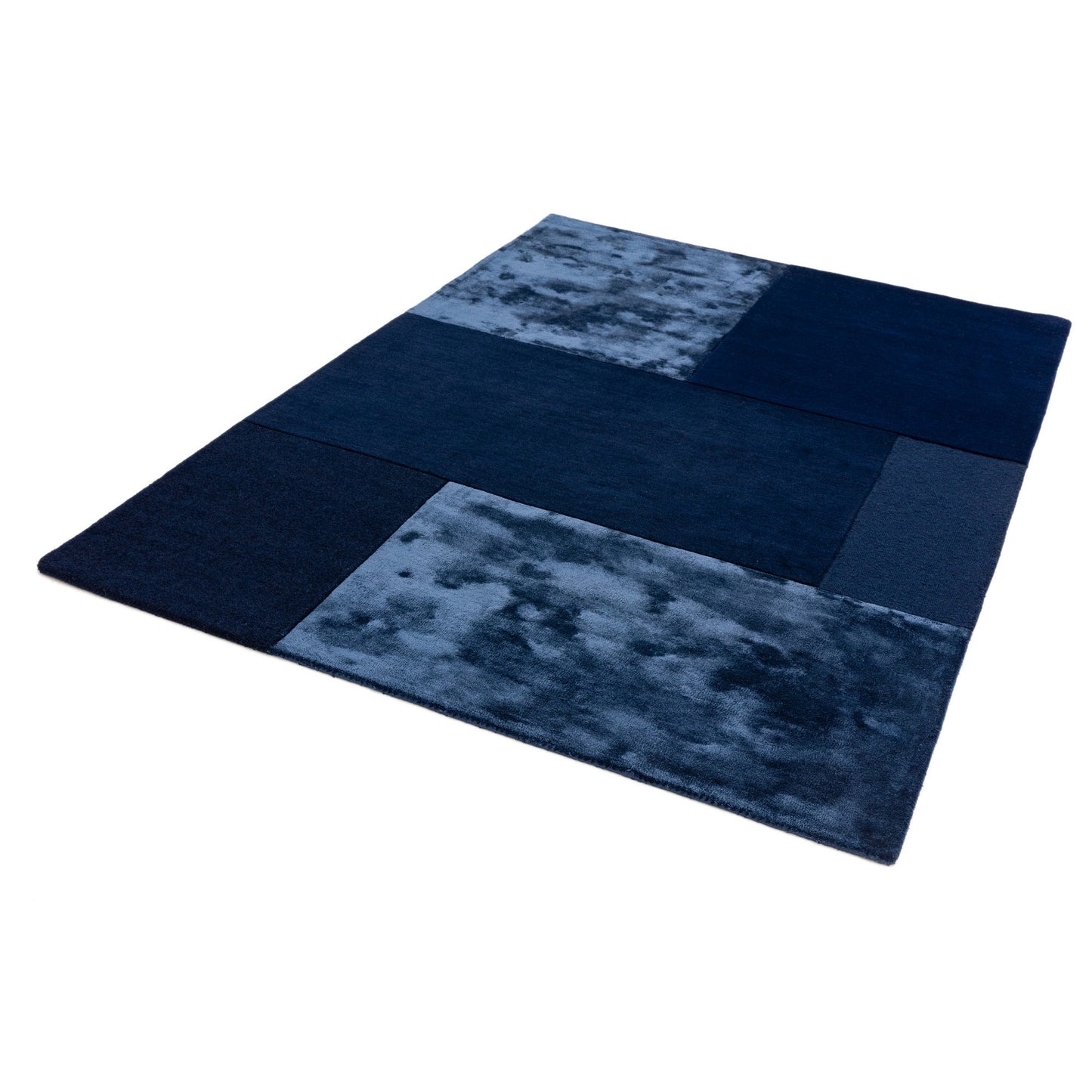 Tate Tonal Textures Geometric Wool Rugs in Navy Blue