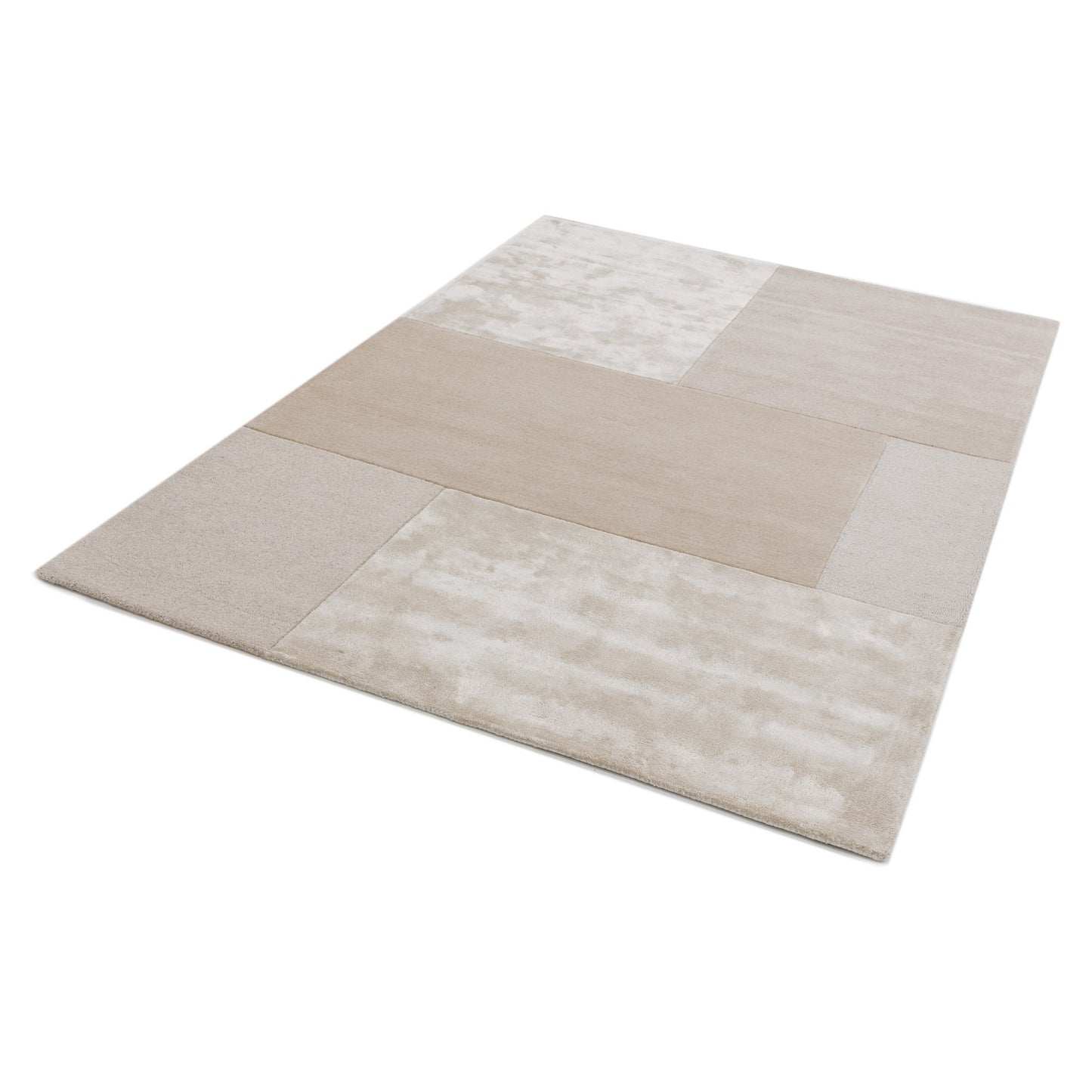 Tate Tonal Textures Geometric Wool Rugs in Ivory White