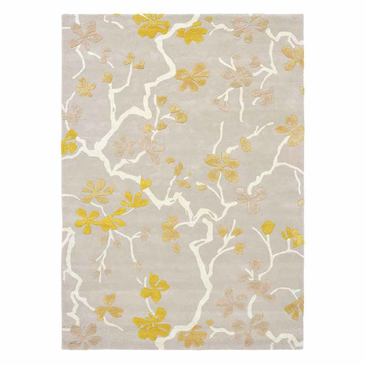 Anthea 47106 Floral Designer Rugs in Saffron Beige by Sanderson