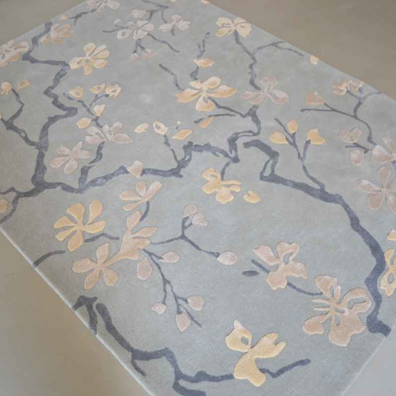 Anthea 47107 Floral Designer Rugs in China Blue by Sanderson
