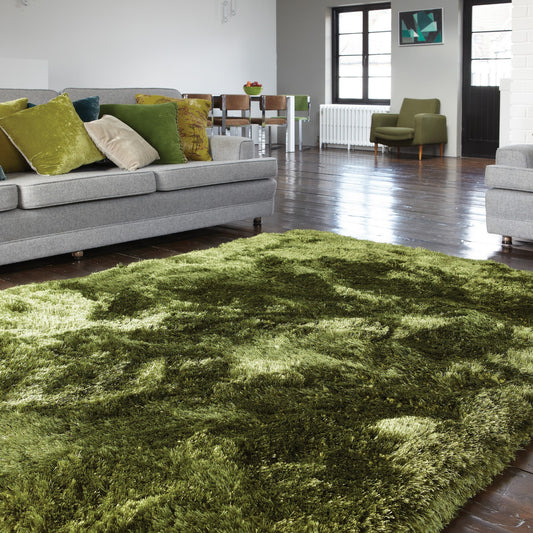 Plush Plain Modern Shaggy Rugs in Green