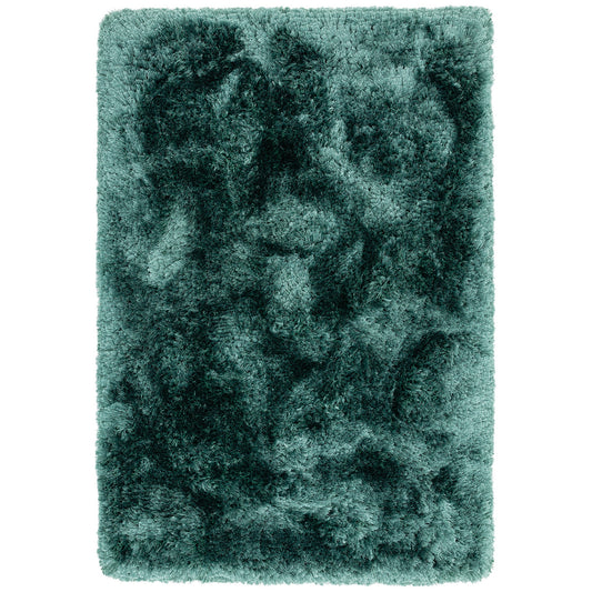 Plush Plain Modern Shaggy Rugs in Petrol