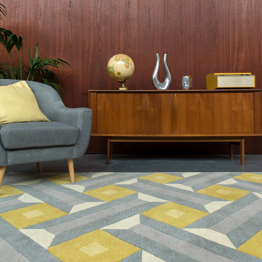 Reef Motif Wool Tufted Rugs RF01 in Ochre and Grey
