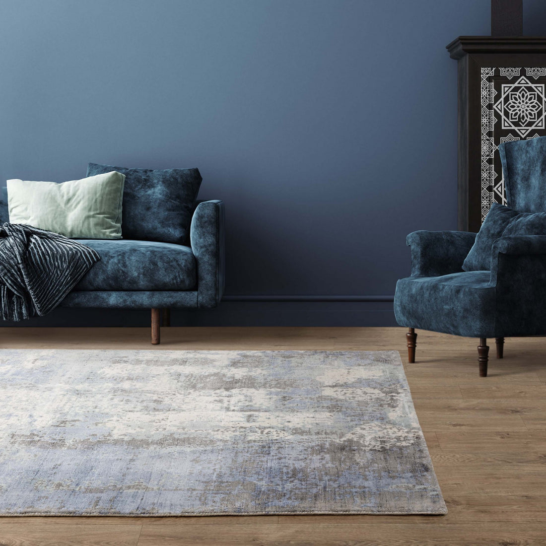 Gatsby Modern Abstract Metallic Viscose Rugs in Navy Blue – The Rug Seller