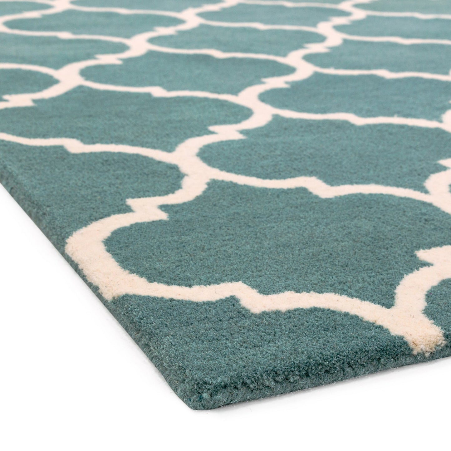 Albany Ogee Modern Arabesque Wool Rugs in Duck Egg Blue