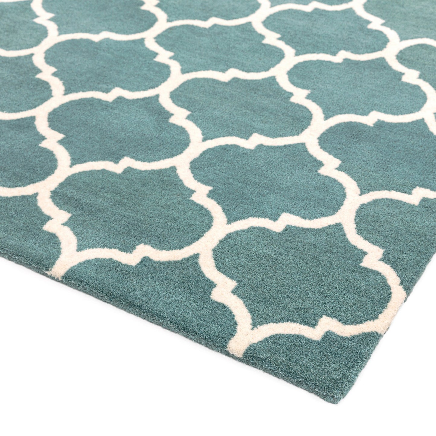 Albany Ogee Modern Arabesque Wool Rugs in Duck Egg Blue