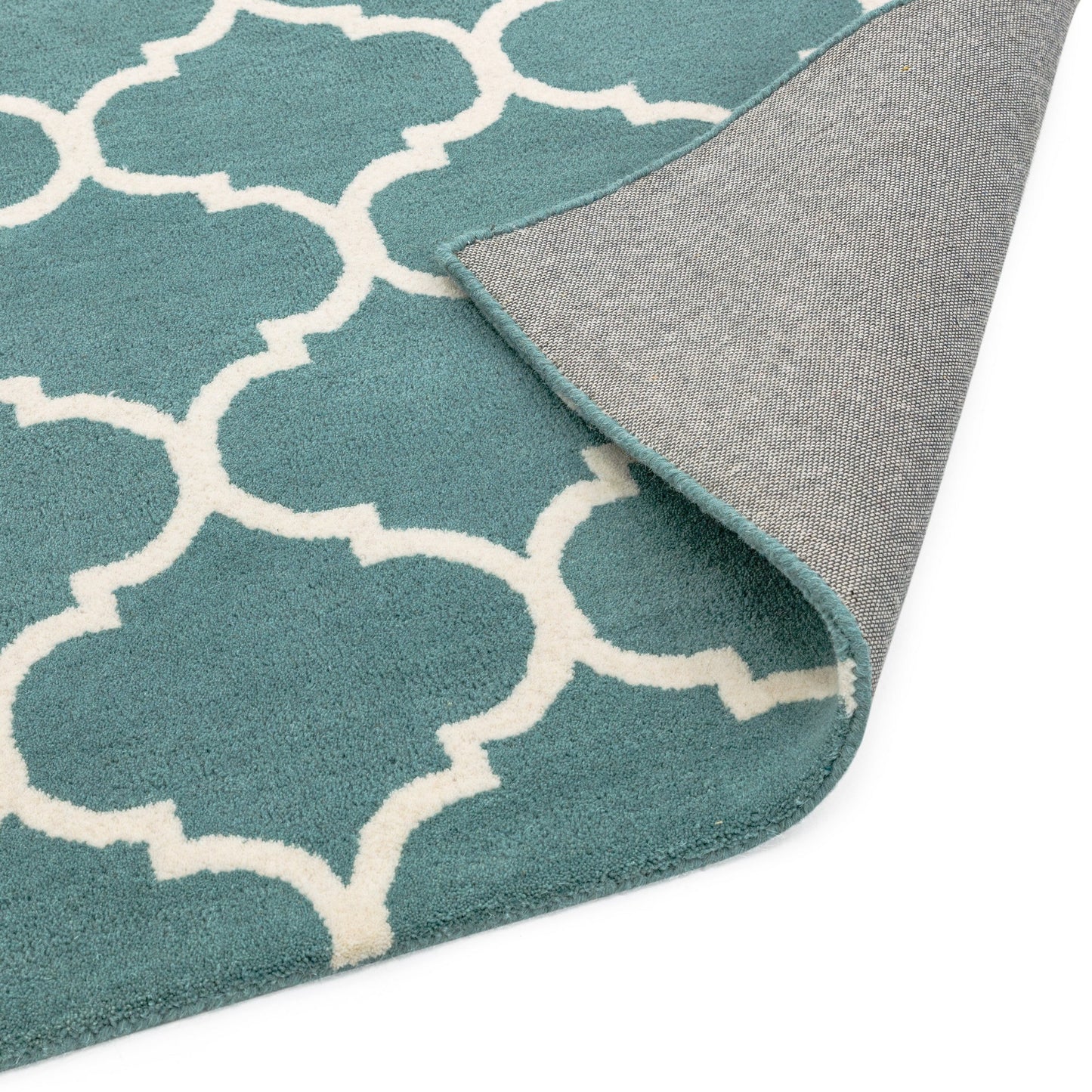 Albany Ogee Modern Arabesque Wool Rugs in Duck Egg Blue