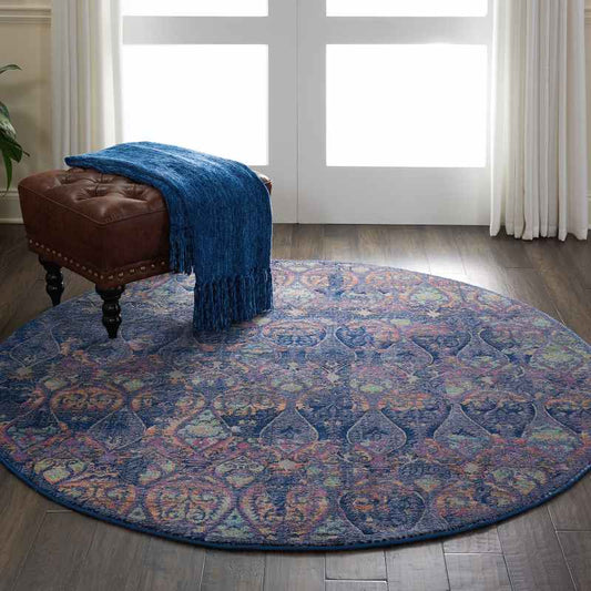 Ankara Global Traditional Persian Circle Rugs ANR08 in Navy Blue