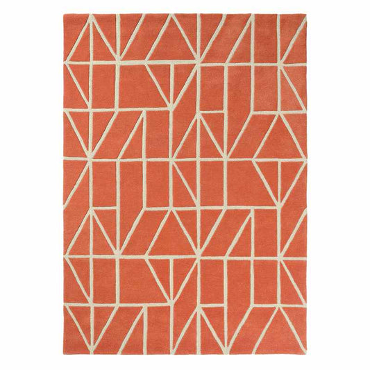 Scion Viso Geometric Wool Rugs 24003 Paprika Orange