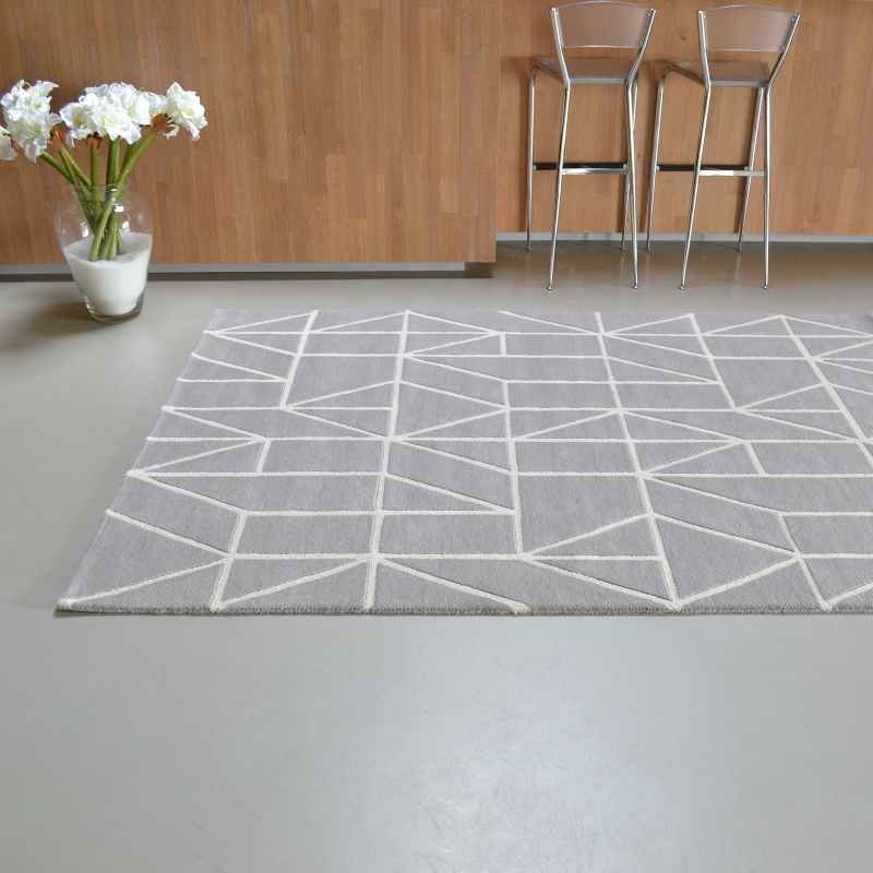 Scion Viso Geometric Wool Rugs 24004 Steel Grey