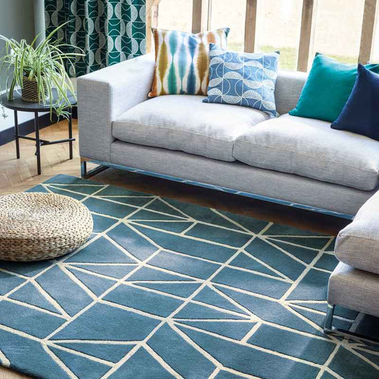 Scion Viso Geometric Wool Rugs 24008 Denim Blue