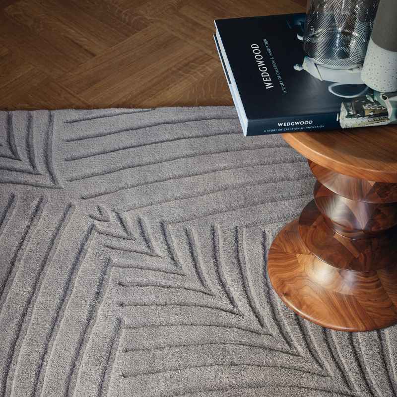 Folia Carved Wool Rugs 38305 by Wedgwood in Grey