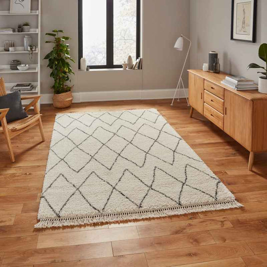 Boho 8280 Berber Shaggy Modern Rugs in Cream Grey