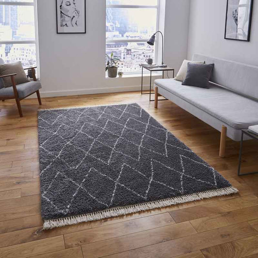 Boho 8280 Berber Shaggy Modern Rugs in Grey