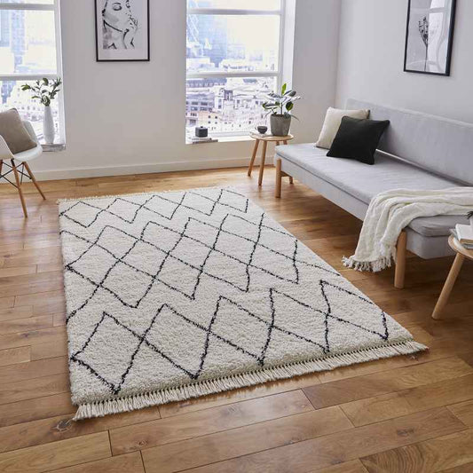Boho 8280 Berber Shaggy Modern Rugs in White Black
