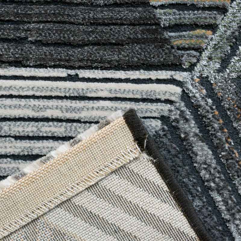 Canyon Geometric Carved 52047 5555 Rugs in Midnight Black