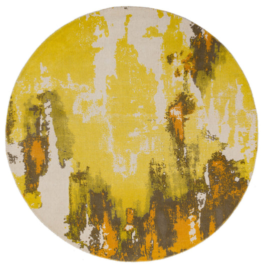 Saturn Abstract circle Round Wool Rugs in Yellow