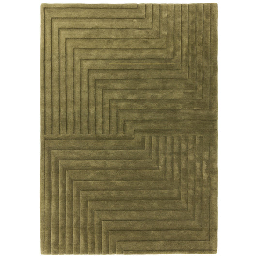 Form Modern Plain Ridged Wool Rugs in Green