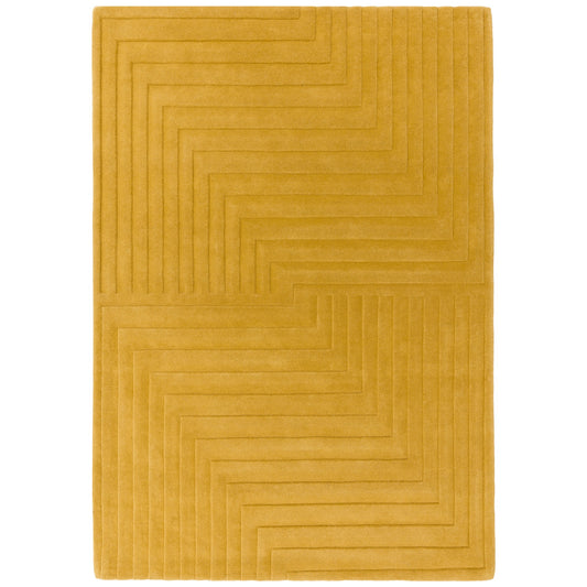 Form Modern Plain Ridged Wool Rugs in Ochre Yellow