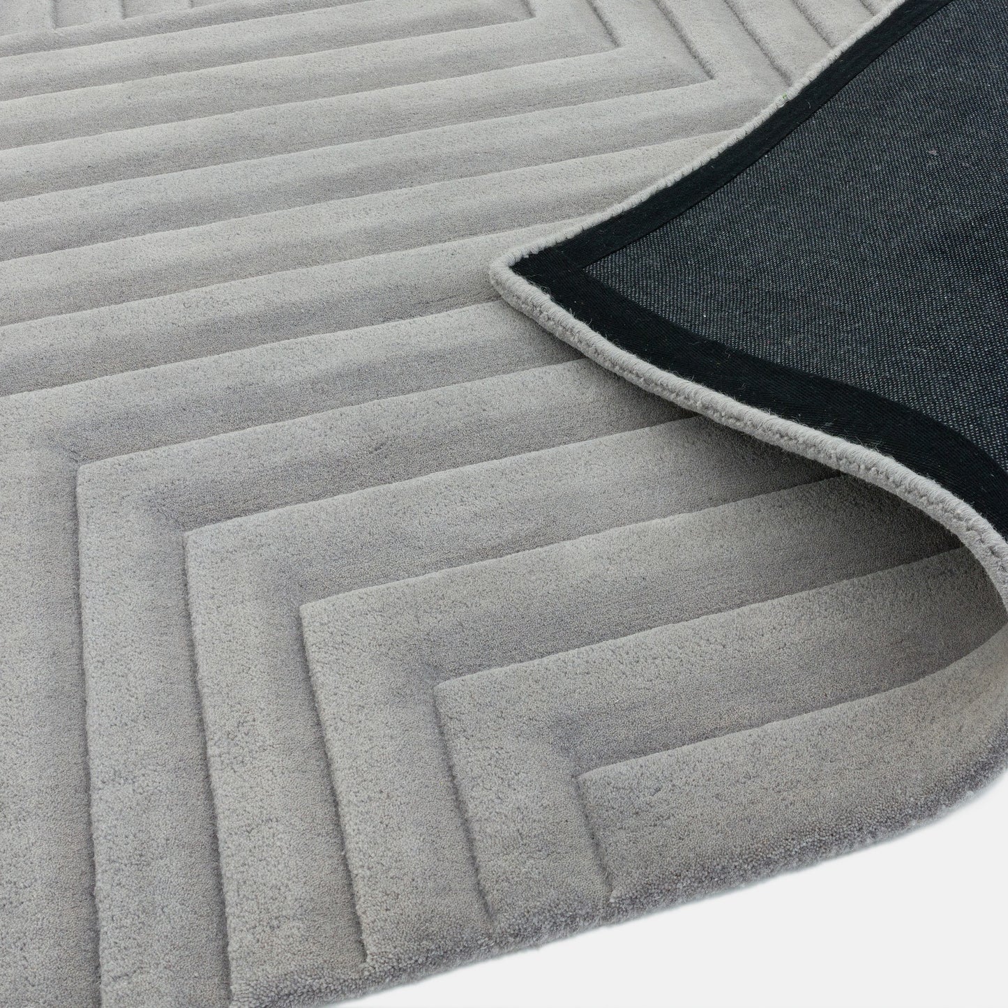 Form Modern Plain Ridged Wool Rugs in Silver Grey