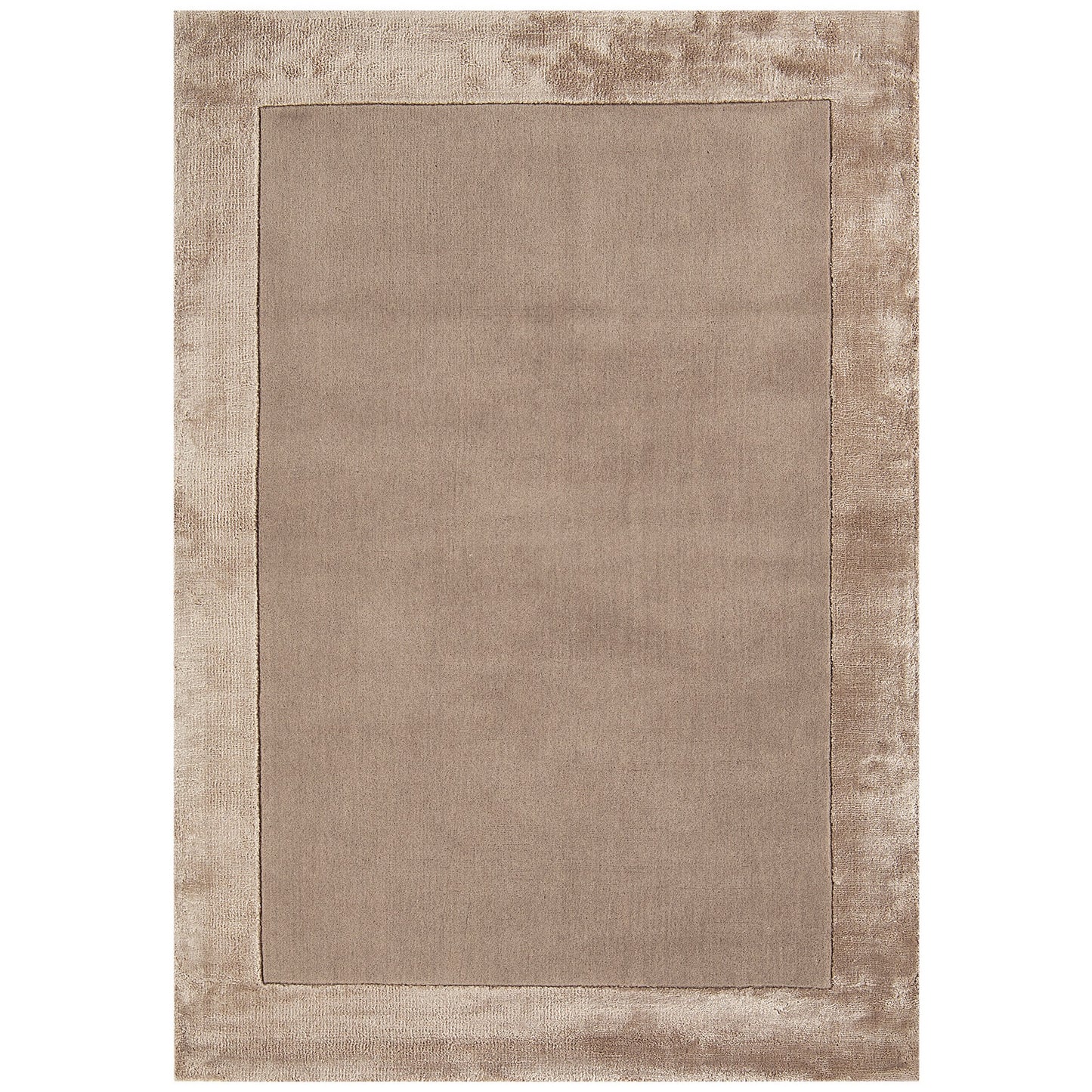Ascot Plain Modern Bordered Wool Rugs in Sand Beige