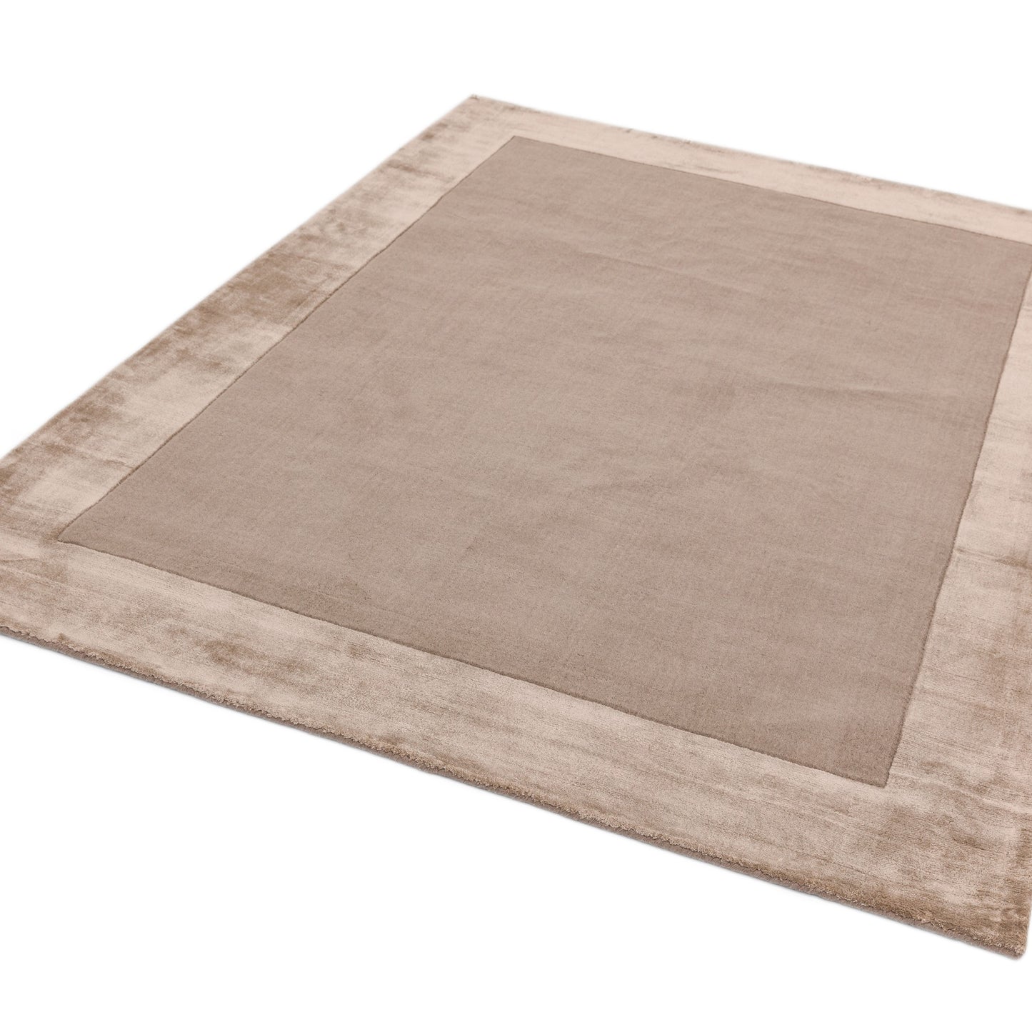 Ascot Plain Modern Bordered Wool Rugs in Sand Beige