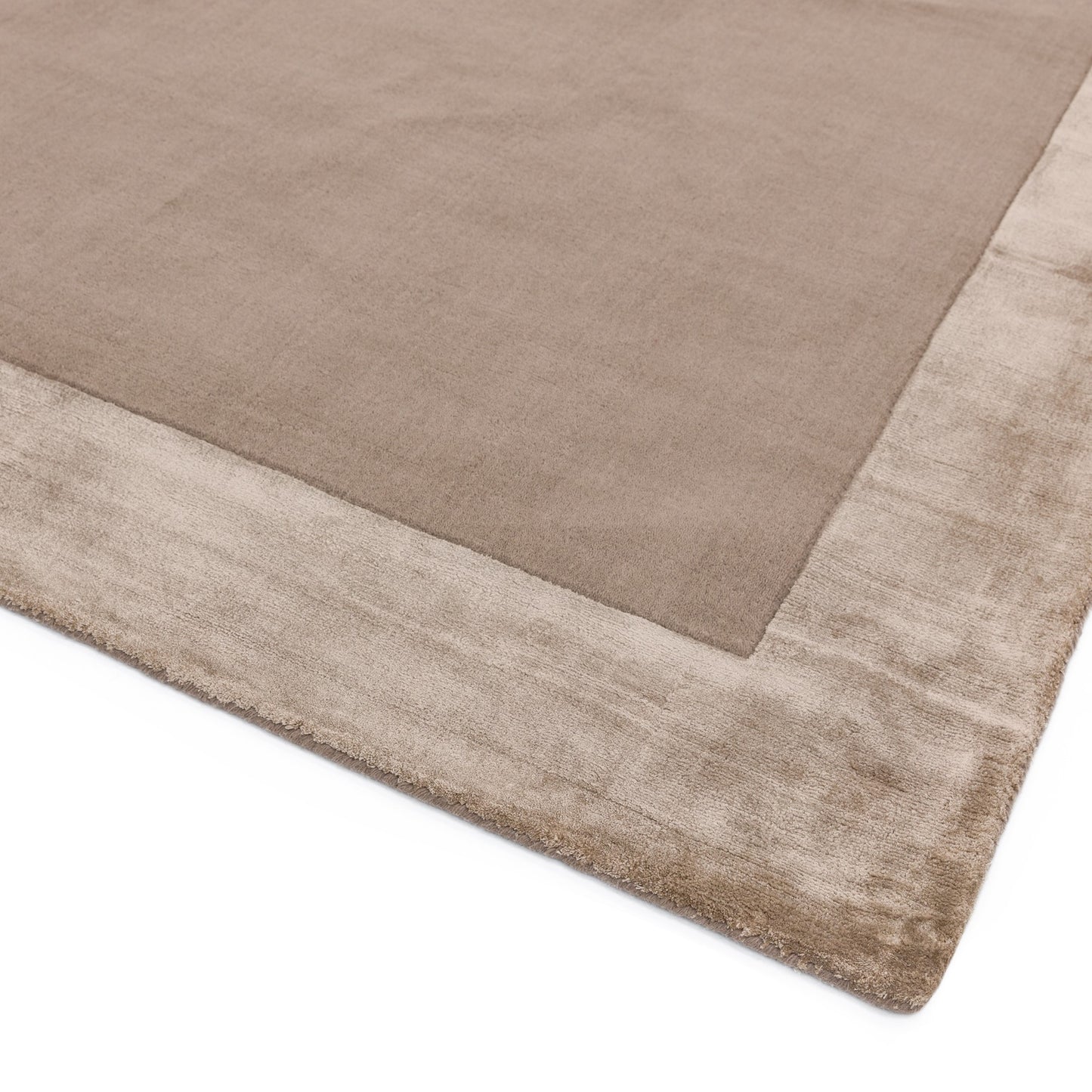 Ascot Plain Modern Bordered Wool Rugs in Sand Beige