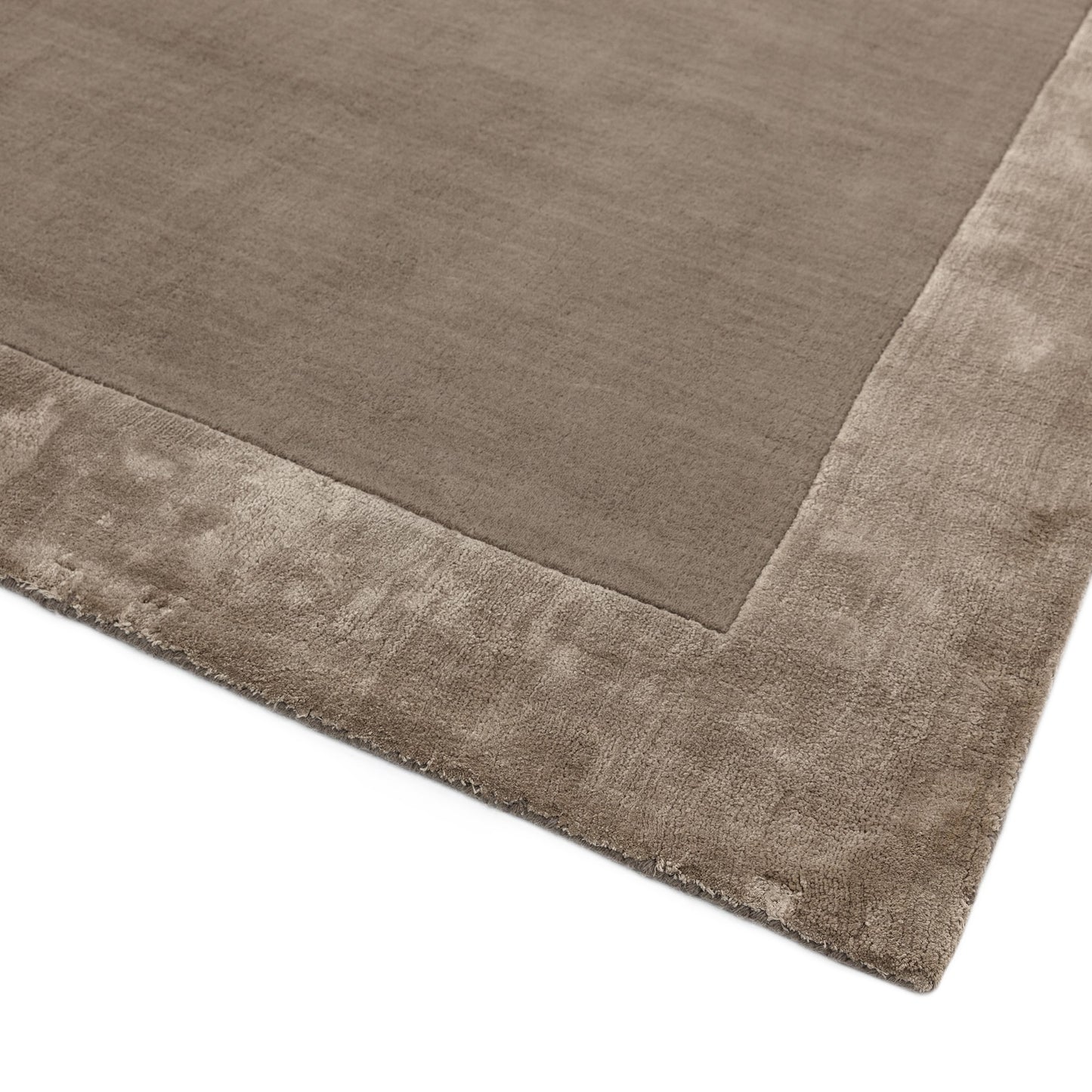 Ascot Plain Modern Bordered Wool Rugs in Taupe