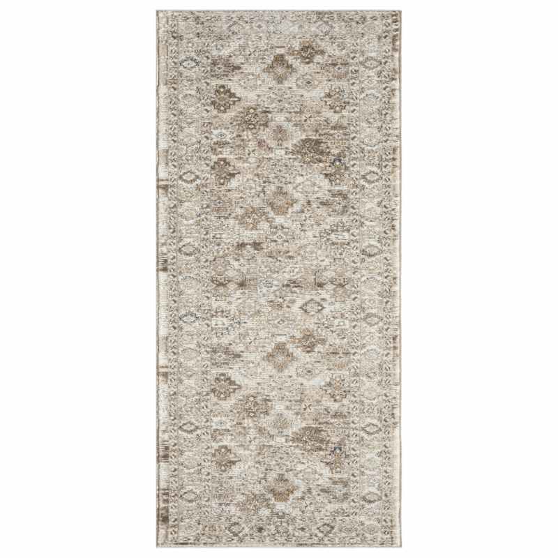 Vintage 550AC Traditional Border Motif Runner Rugs in Cream Beige