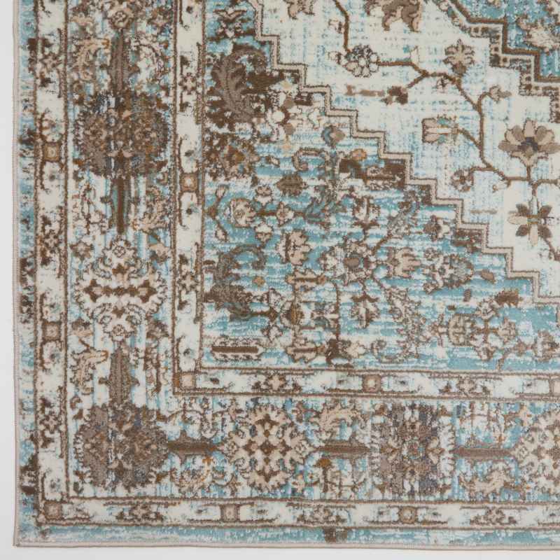 Vintage 552AG Traditional Border Medallion Rugs in Blue Anthra Grey