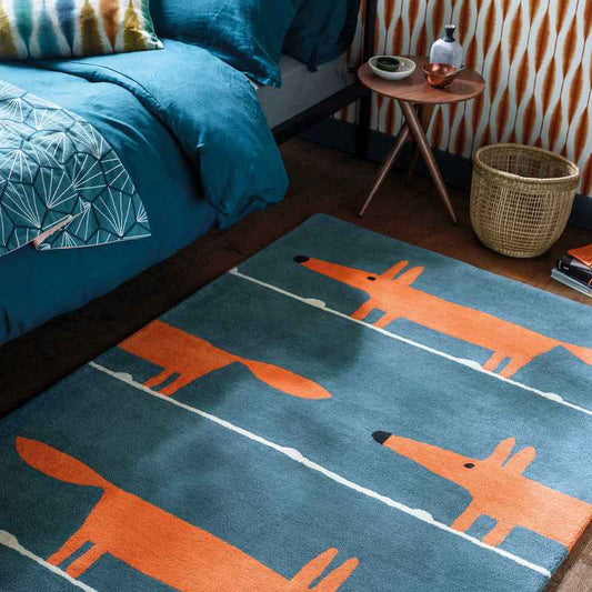 Scion Mr Fox Wool Rugs 25318 in Denim Blue