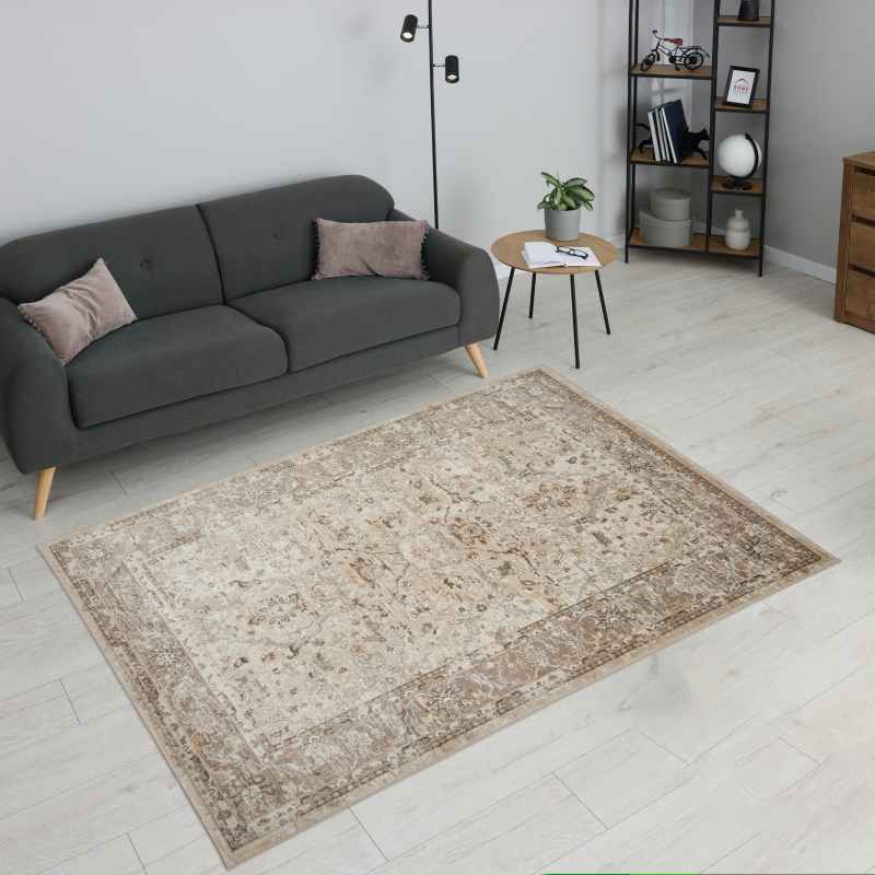 Vintage 553A2 Traditional Border Motif Rugs in Cream Beige