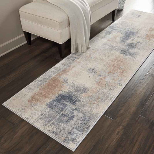 Rustic Textures Abstract Runner Rugs RUS02 in Beige Grey