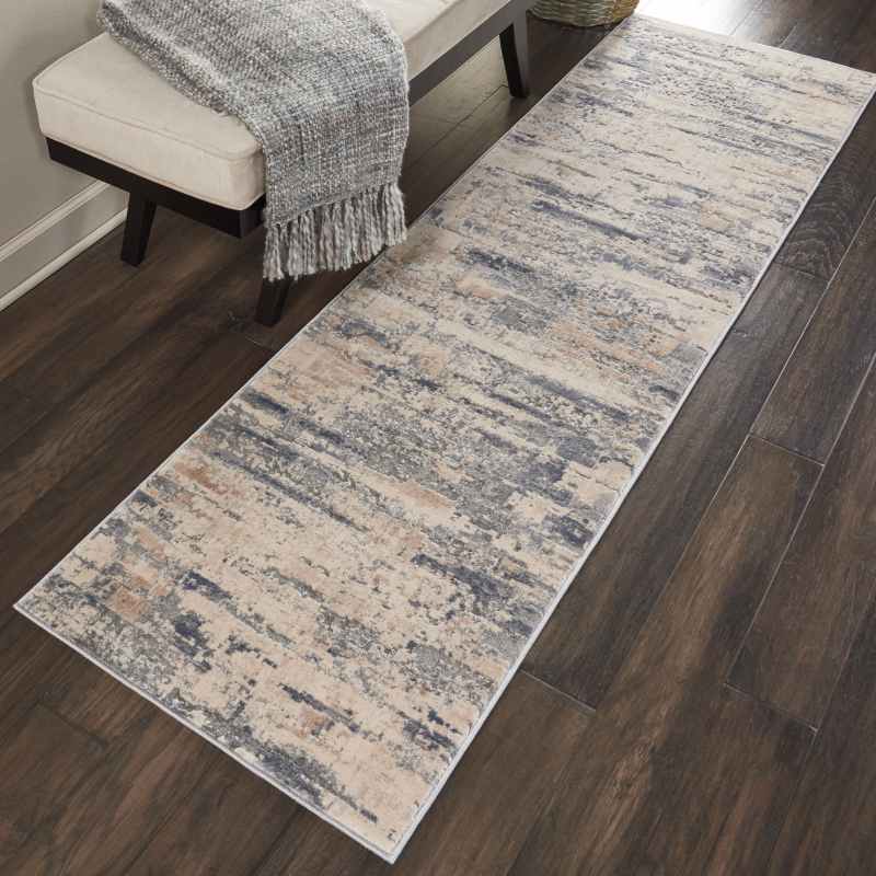 Rustic Textures Abstract Runner Rugs RUS04 in Beige Grey
