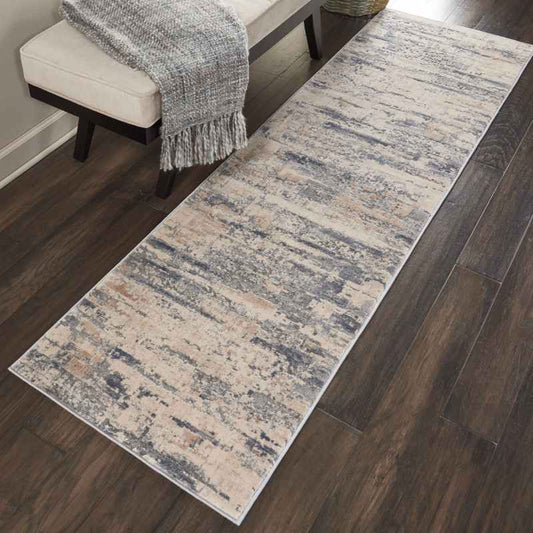 Rustic Textures Abstract Runner Rugs RUS04 in Beige Grey