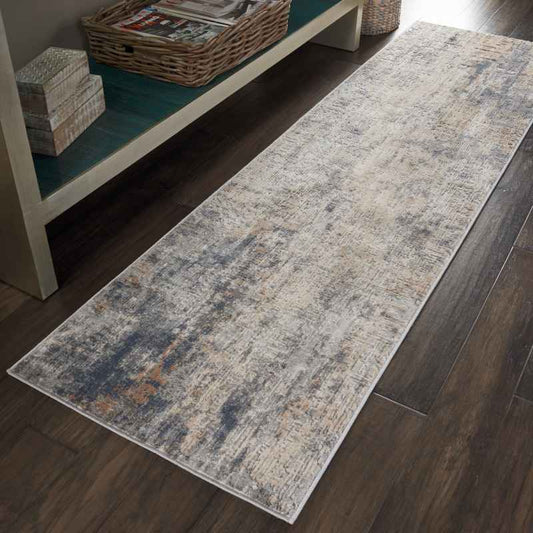 Rustic Textures Abstract Runner Rugs RUS01 in Grey Beige