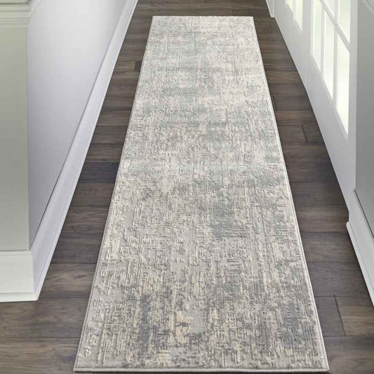 Rustic Textures Abstract Runner Rugs RUS01 in Ivory Silver