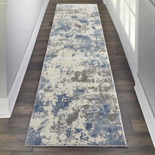 Rustic Textures Abstract Runner Rugs RUS08 in Grey Blue