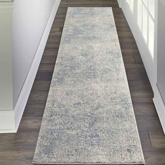 Rustic Textures Abstract Runner Rugs RUS09 in Ivory Light Blue