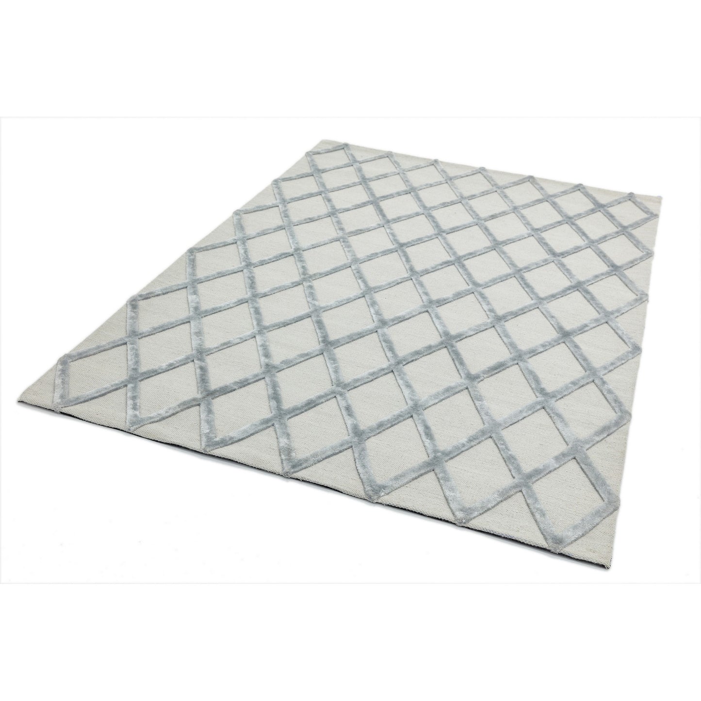 Dixon Diamond Luxury Wool Viscose Rugs in Silver Grey