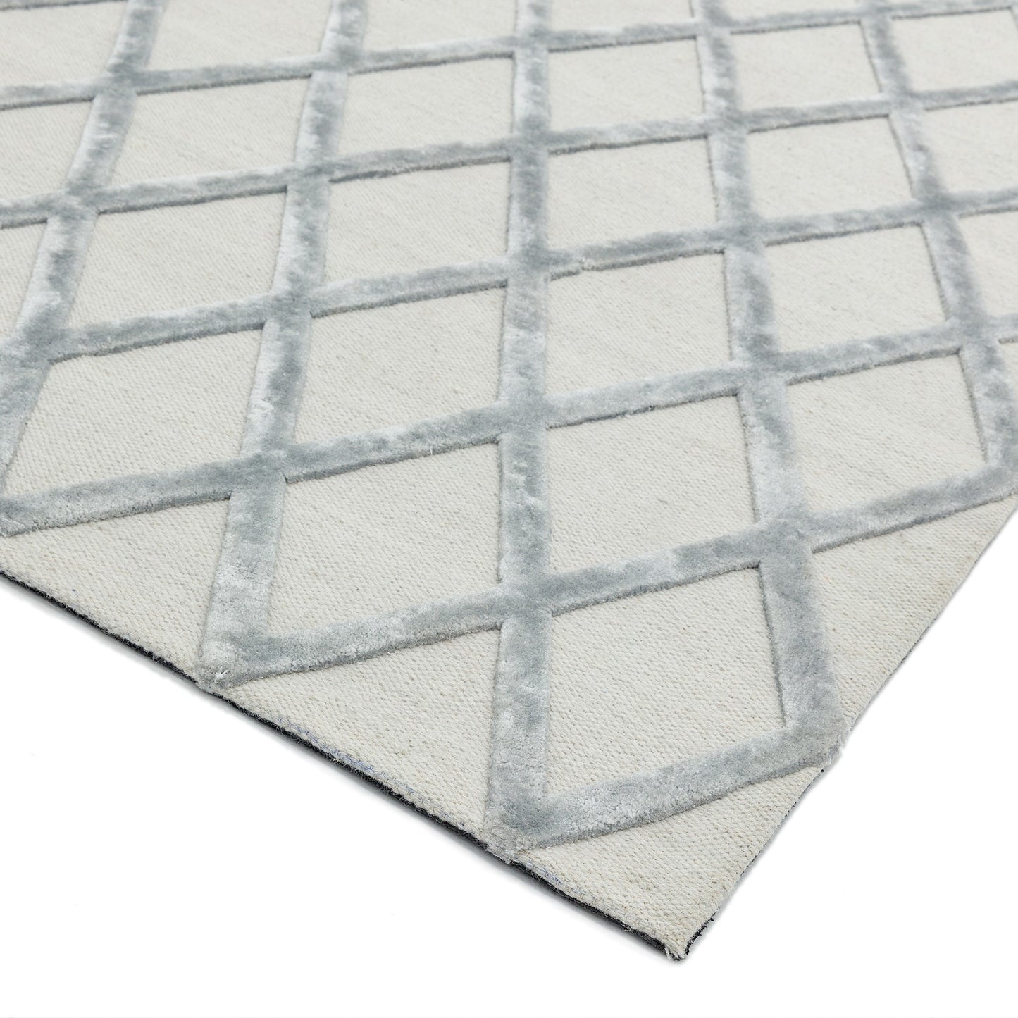 Dixon Diamond Luxury Wool Viscose Rugs in Silver Grey