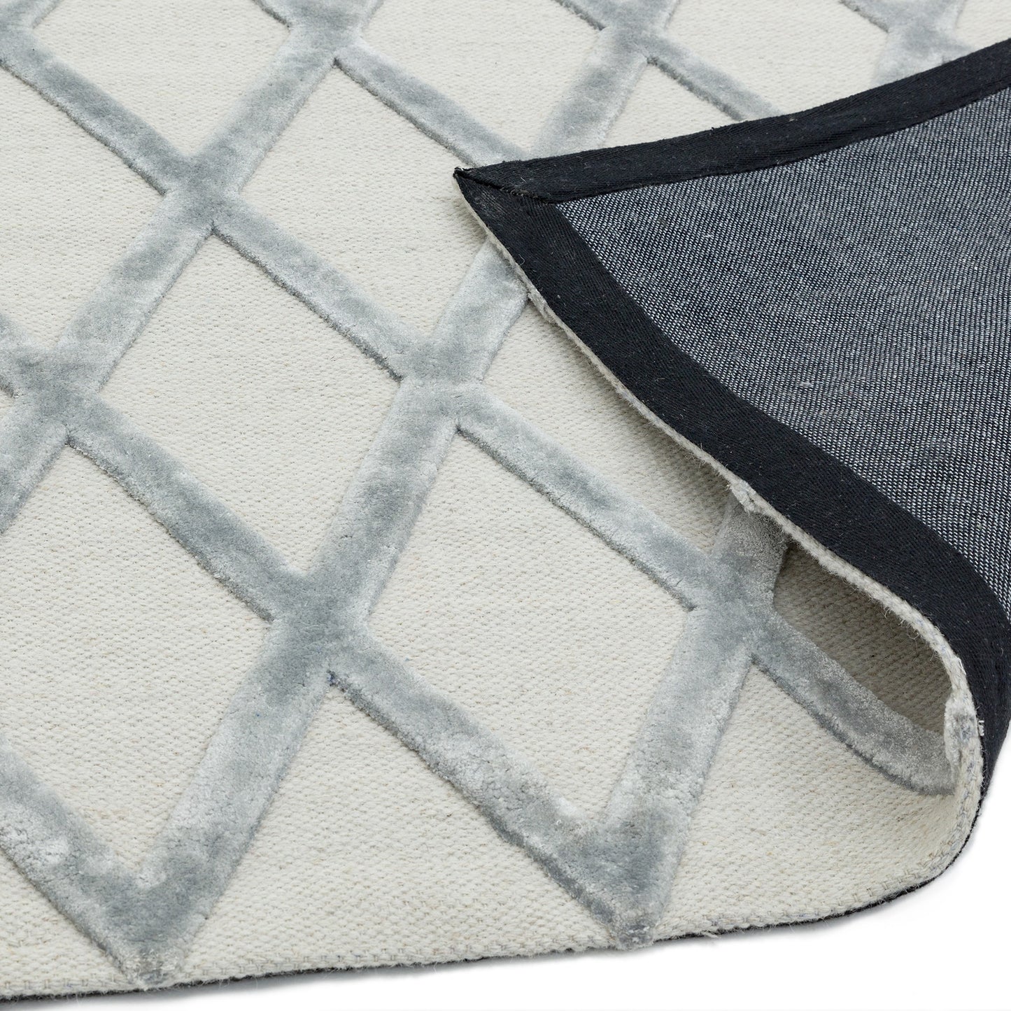 Dixon Diamond Luxury Wool Viscose Rugs in Silver Grey