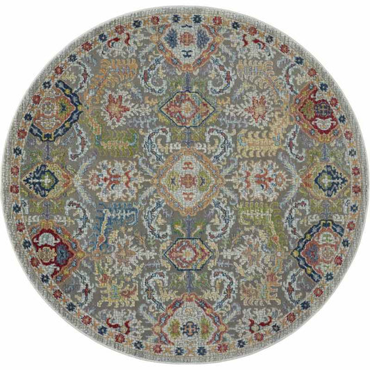 Ankara Global Traditional Persian Circle Rugs ANR12 in Grey Multi