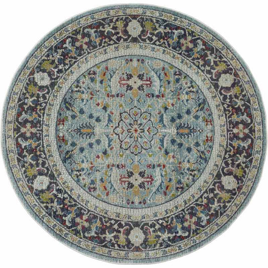 Ankara Global Traditional Persian Circle Rugs ANR14 in Teal Blue