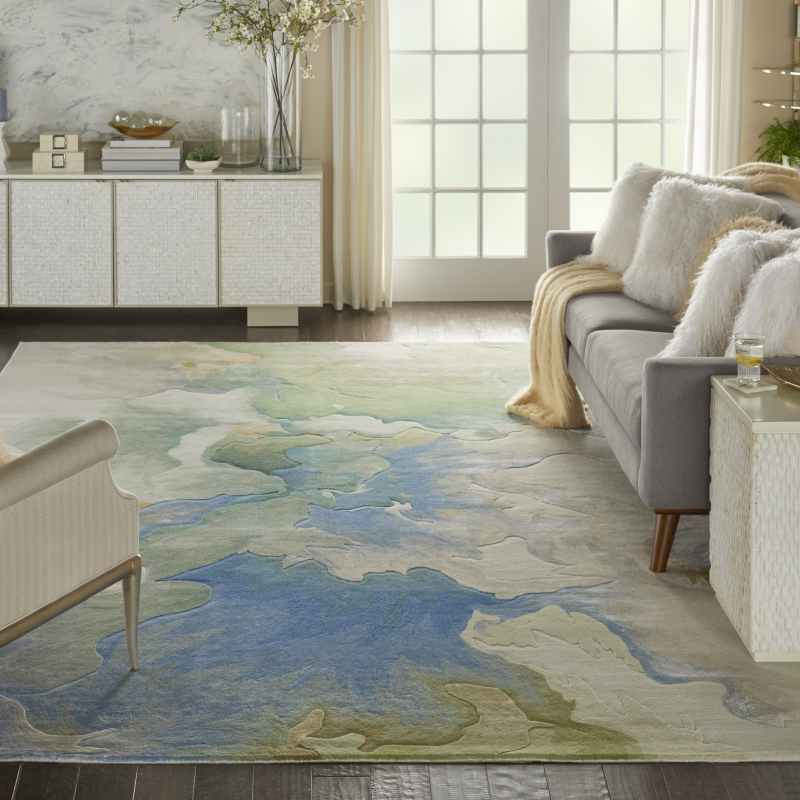 Prismatic Modern Abstract Rugs in PRS16 Seafoam Blue Green by Nourison