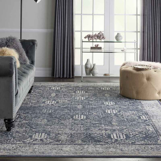 Malta Traditional Border Rugs MAI12 by Kathy Ireland in Navy Ivory