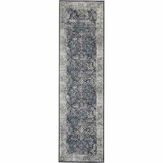 Malta Traditional Border Hallway Runner Rugs MAI12 by Kathy Ireland in Navy Ivory